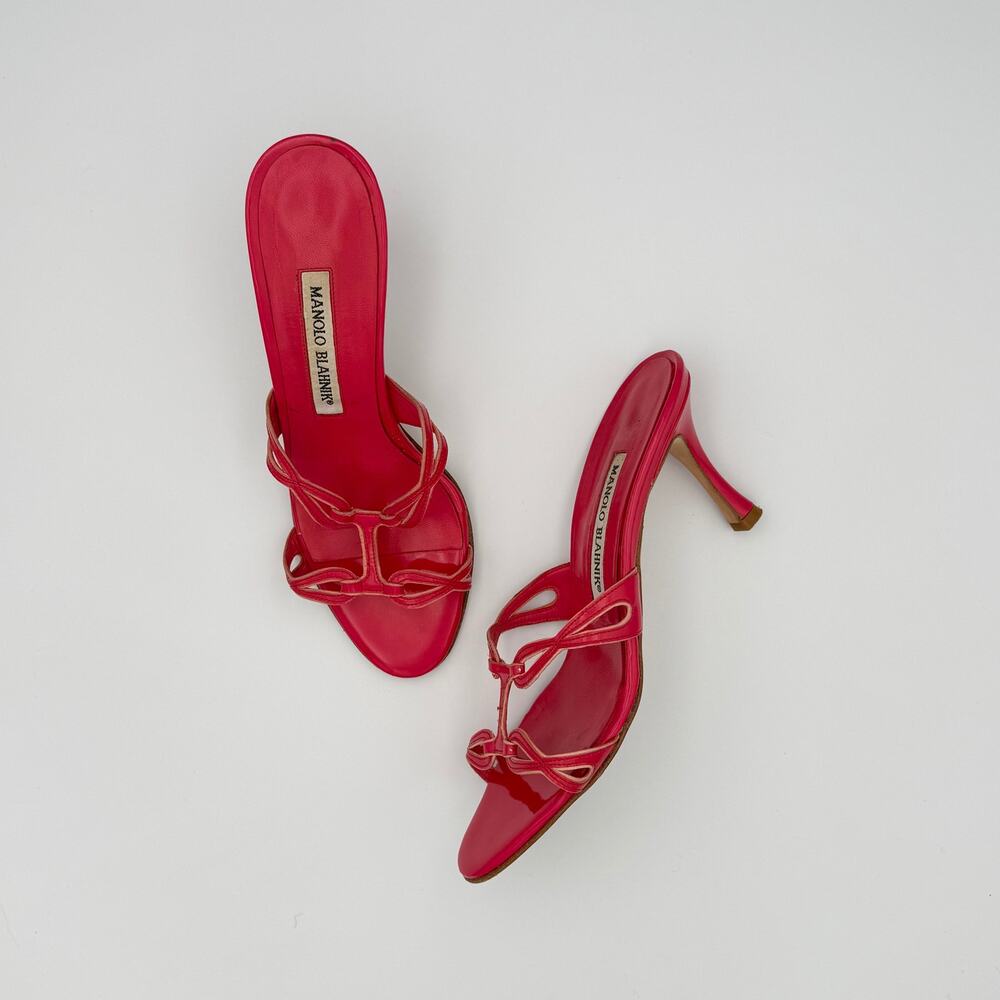 Manolo Blahnik Cut Out Red Patent Mule Sandals Size 36